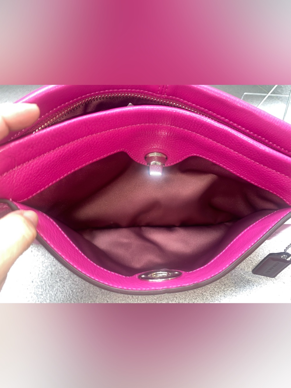 Coach Park Leather Legacy Bright Magenta Turnlock Clutch NWT - Picture 13 of 14